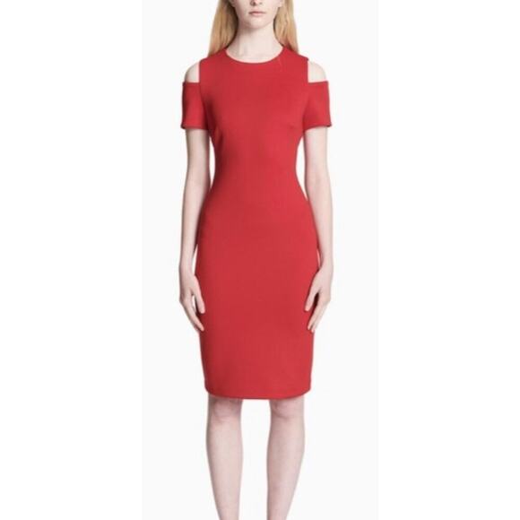 Calvin Klein Women's Solid Cold‎ Shoulder Evening Party Dress Red Size 12 NWOT - Picture 1 of 12